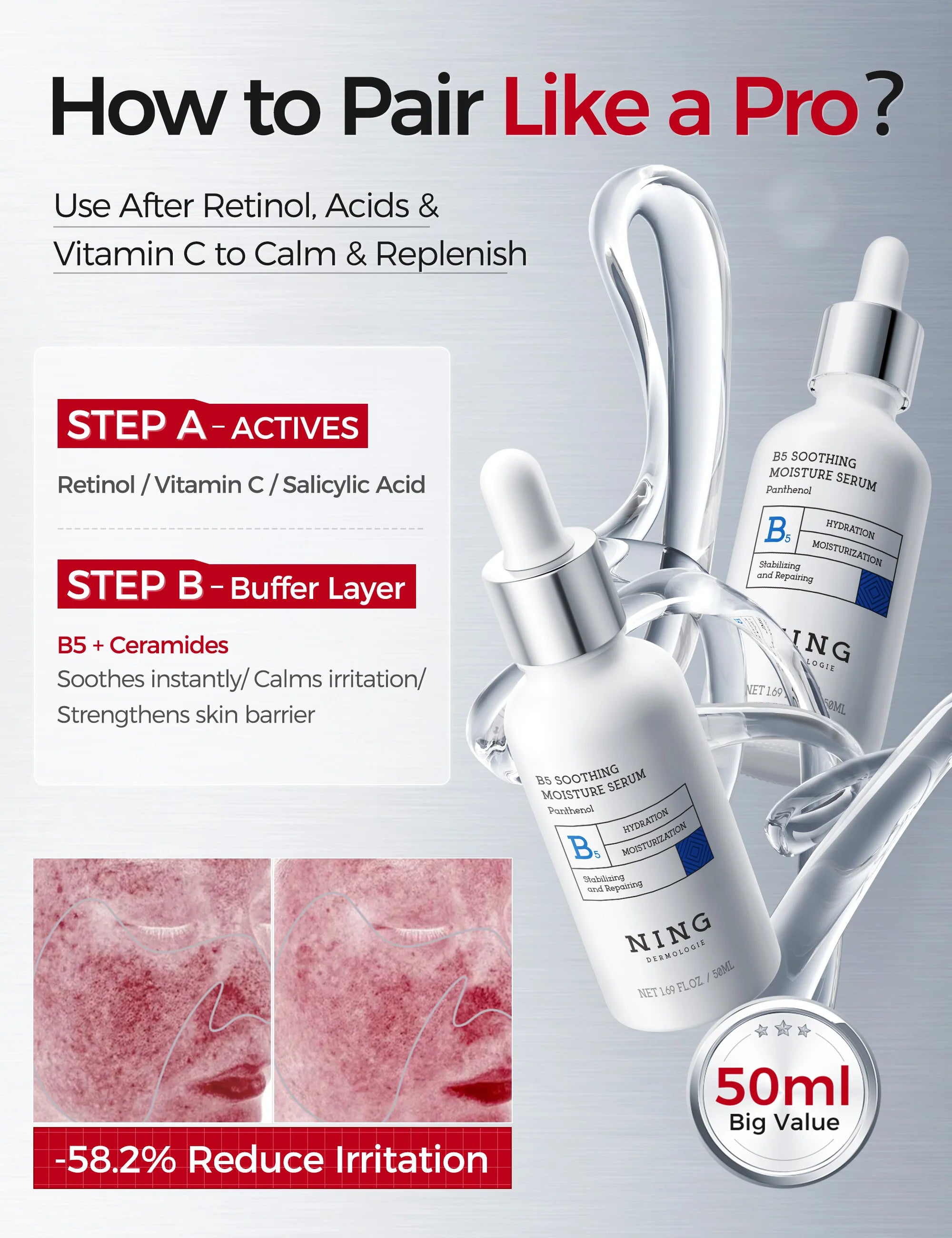 NING DERMOLOGIE B5 Soothing Moisture Serum —Instant Soothing, Long-Lasting Repair, Sensitivity Protection & Skin Barrier Support